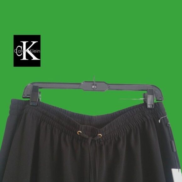 Calvin Klein NEW Bohemian Drawstring Flare Leg Relaxed Semi-Sheer Chiffon Pant L - Picture 3 of 12